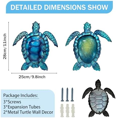 LIFFY Metal Turtle Wall Art Decor Ocean Wall Hanging Coastal Wall Sculptures Beach Theme Wall Decoration for Indoor Outdoor Bathroom Beach Garden Pool (10", 2 pcs) - Image 3