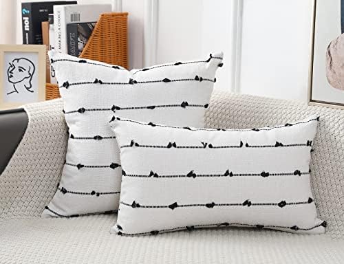 NUYECY Set of 2 Boho Throw Pillow Covers 26x26,Black Off White Neutral Couch Pillow Case with Tassel Fringe Decorative，Modern Accent Farmhouse Cushion Covers for Sofa Couch Bed Living Room - Image 2