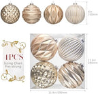 JORNOY Christmas Balls Ornaments Set, 6 inch/150mm Extra Large Shatterproof Plastic Hanging Bulbs for Xmas Tree Decorations Holiday Party with String, 4 Pack-Champagne White - Image 4