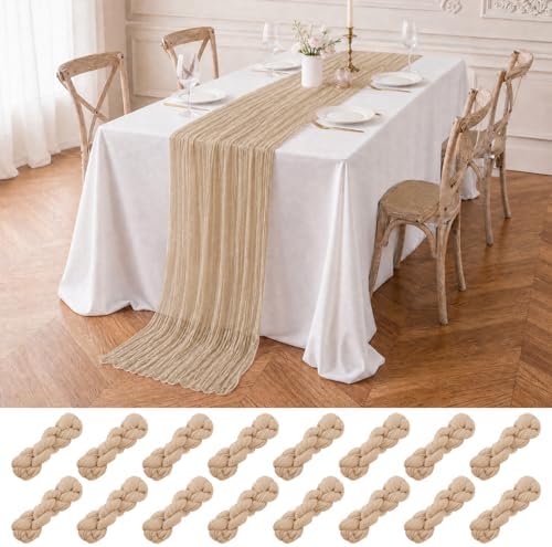16 Pack Beige Cheesecloth Table Runners, 20x120 Inch by FXKS