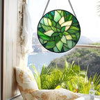Green Leaf Flower Stained Glass Window Hanging Suncatcher Gift for Mom 9.8" - Image 3