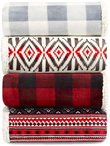 Eddie Bauer - Throw Blanket, Brushed Fleece & Plush Sherpa Soft Bedding, Blanket for Couch & Bed (Mountain Village Red, 50" x 60") - Image 3