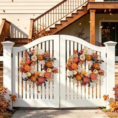 24 inch Fall Wreaths for Front Door Outside Autumn Wreath Fall Decorations for Home Decor Pumpkin Wreath for Farmhouse Holiday Thanksgiving Harvest Halloween Outdoor Indoors Fall Front Porch - Image 6