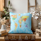 Batmerry Blue World Map Throw Pillow Covers, Map of The World On Mercators Projection Decorative Pillow Covers Digital Printing Blended for Couch Sofa Bed Invisible Zipper 22X22 in(Set of 2) - Image 3