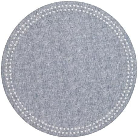 Bodrum Pearls Round Embroidered Placemats Set of 4 – 15" Elegant Table Mats for Dining, Weddings & Special Occasions, Decorative, Wipe-Clean Vinyl Placemats, Bluebell/White by Unknown