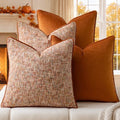 a moment Orange 4 Pack Throw Pillow Covers - Chenille & Velvet Set with Piping, Farmhouse Textured Design Pillow Cases for Couch Sofa Bed Livingroom (16x16 Inch, No Insert) by amoment