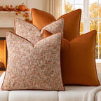 a moment Orange 4 Pack Throw Pillow Covers - Chenille & Velvet Set with Piping, Farmhouse Textured Design Pillow Cases for Couch Sofa Bed Livingroom (16x16 Inch, No Insert) by amoment