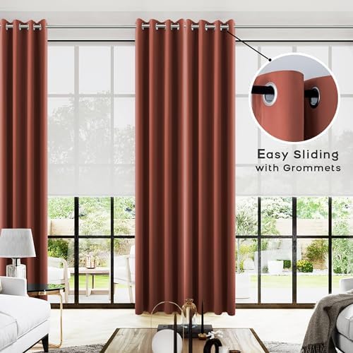 KOUFALL Thermal Curtains for Winter Insulated,Floor Length Curtain Black Out 96 Inch Long 2 Panels Set Blackout Warm Keep Cold Out Curtains for Living Room Bedroom Terracotta Rust Brick Red - Image 3