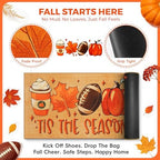 2 Pcs Fall Football Doormat, Layered Pumpkin Welcome Mat with Orange White Buffalo Plaid Mat, Tis The Season Autumn Maple Leaves Front Door Mats, Non Slip Seasonal Porch Decor for Entrance - Image 3