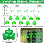 25 LED Green Shamrock Icicle Lights, 6.75FT St. Patricks Day Lights Curtain String Lights with 10 Shamrock & 25 LED Light for Lucky Clover St Patrick's Decorations Indoor Home Window Proch Party Decor - Image 2