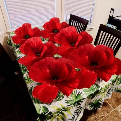 Norme 6 Pcs Memorial Day Poppy Giant Burgundy Flowers Red Petal Arch Decor - Image 5