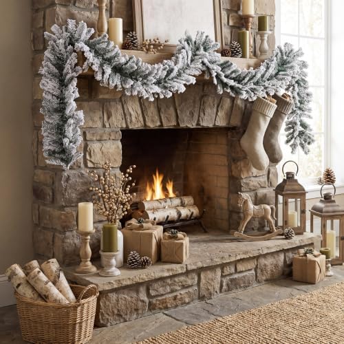 Suncalla 2 Pcs 12ft Thick Christmas Alaskan Pine Christmas Garland Flocked - Image 5