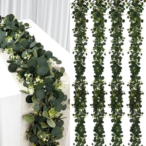YIJXPOIN Eucalyptus Garland, 8 Packs 6FT Green Flower Garland Decor, Artificial Faux Eucalyptus Leaves Greenery Vines for Table Runner Wedding Bedroom Mantle Centerpieces Backdrop Decorations by Unknown