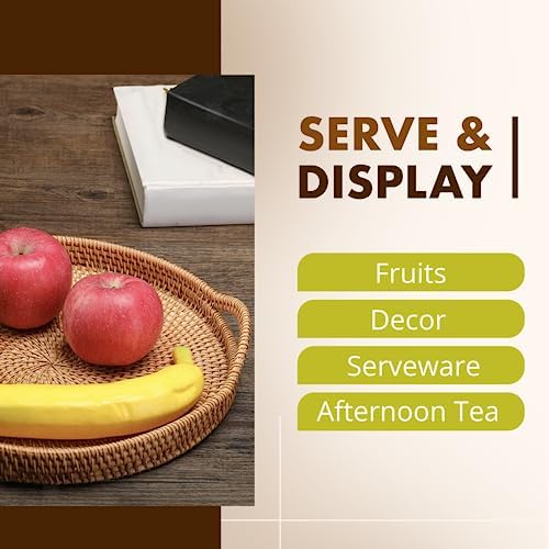 KOUBOO La Jolla Rattan Serving Ottoman Tray with Handles, Honey Brown - Image 2