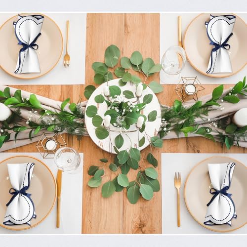 Hahafelt 12 Set Scalloped Cloth Napkins, Embroidery Polyester, Navy Blue - Image 5