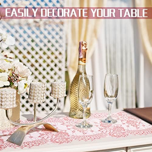 Newwiee 10 Pcs Lace Table Runner Floral, 14''x120'', Rose Pink - Image 4