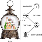 Christmas Snow Globe Lighted Gingerbread House Scene, Musical Snow Water Lantern Swirling Glittering Home Decoration and Gift, Battery Operated or USB Powered - Image 2
