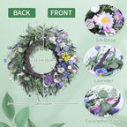 Wildflower Spring Wreaths for Front Door 24 Inch, Blue Summer Door Wreath - Image 6