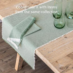 Over&Back 18x108 Woven Frayed Chambray Cotton Table Runner - Washable Table Runners for a Custom Home Decor Tablescape - Hand-Finished Frayed Edges - Coffee Table, Dinner Table, Living Room - Green - Image 3