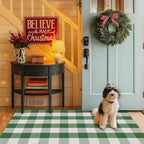 Christmas Green & White Plaid Rug - 4' x 6' Outdoor Front Door Decor Mat Cotton Washable Hand-Woven Rug Christmas New Year Holiday Porch Entryway Layered Doormat - Image 3
