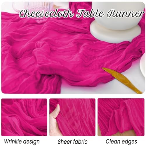 12Pack Hot Pink Cheesecloth Table Runners 10FT Gauze Table Runner - Image 4