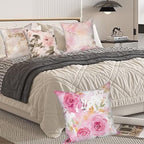 Pink Floral Pillow Covers 24''x24'' Set of 4, Vintage Flowers Cushion Covers Spring Watercolor Printed Botanical Pillowcases for Couch Sofa Bedroom Farmhouse Garden Patio Car Decoration - Image 6