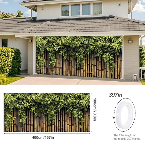 Bamboo Garden Garage Door Banner 6x13FT, Green Bamboo Fence Garage Door Cover, Large Outdoor Nature Decoration for Garage Doors, Patio & Yard - Image 3