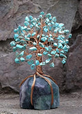Crocon Howlite Green Turquoise Gemstone Money Tree with Fluorite Rough Wire Wrapped Base | Feng Shui Bonsai | Ornament Figurine | Chakra Balancing | Reiki Crystal Healing | Spiritual | Decor Size 5-6" by Crocon