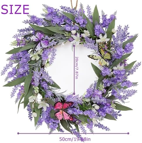 20" Lavender Wreath with LED Lights & Butterflies, Front Door Decor - Image 2