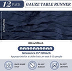 YMHPRIDE 12 Pack Cheesecloth Table Runner 35x120in Navy Blue Table Runner - Image 2