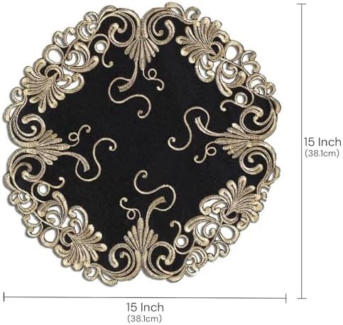 Decozen Set of 8 Doilies for Table, Lace Doilies - Rustic, Crochet, Farmhouse, Kitchen, Dining Table Centerpiece Decor - Round Christmas Placemats 15 inch Gold Black, The Chantelle Collection - Image 6