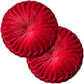 Teieas 2 Pcs Round Throw Pillows Decorative Velvet Pleated Pillow Red by Teieas