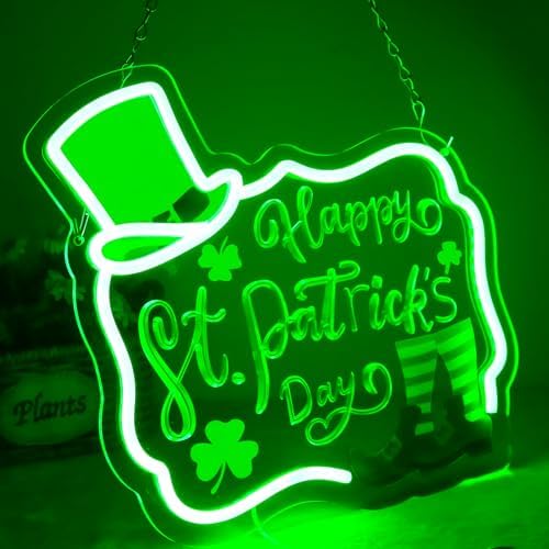 Happy St. Patrick's Day Art Neon Signs Shamrock LED Neon Lights Dimmable Wall Decor for Kids, Room, Office, St Patrick's Day Party Gift Art for Boys Girls-12.83 x 12.2 IN-USB Powered-Acrylic - Image 5