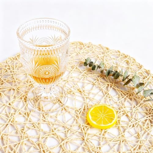 IcosaMro Round Woven Placemats Set of 12 for Dining Table, 15 Inches Paper Boho Decorative Circle Place Mats for Wedding Christmas Thanksgiving Day Holiday Dinner (Beige) - Image 4