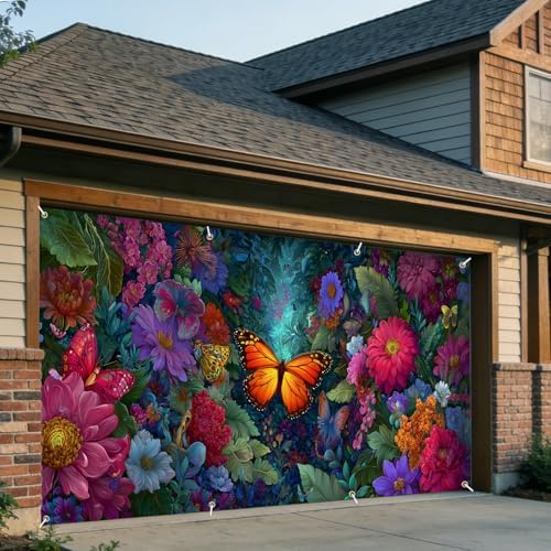 6x13 FT Butterfly Floral Garage Door Banner - Vibrant Colorful Flower Garden Backdrop, Large Indoor Outdoor Garage Door Cover,Nature Theme Decoration for Home, Yard, Spring Party,Wedding - Image 4