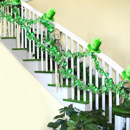 BlcTec 2Pack 9.85 Ft St Patrick's Day Garland with 50 LED Green Lights, Battery Operated Irish Garland String Lights with 8 Lighting Modes & Waterproof for Home, Porch, Front Door, Table, Mantle Décor - Image 4