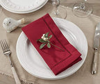 SARO LIFESTYLE Classic Hemstitch Cloth Napkins (Set of 12) - Elegant Everyday Dinner Napkins with Textured Fabric and Hemstitched Border for Dining Tables and Formal Entertaining, 20"x20", Burgundy - Image 4