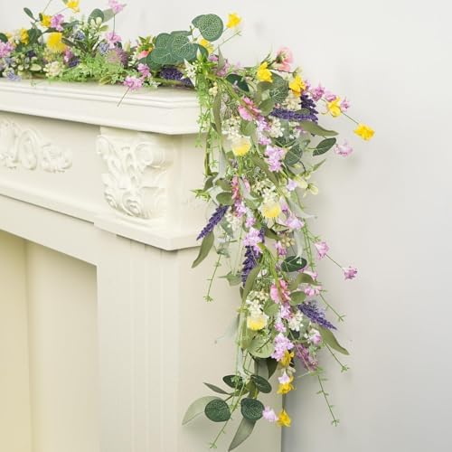 5.9FT Artificial Flowers Garland Silk Spring Summer Garland for Mantle - Image 2