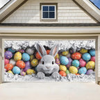 ANNA QUEEN Easter Bunny Garage Door Banner 6x13FT, Cute Rabbit Peeking Cracked Wall Garage Door Cover with Colorful Eggs, Large Outdoor Spring Decoration Backdrop for Double Garage Door & Egg Hunt Party by ANNAQUEEN