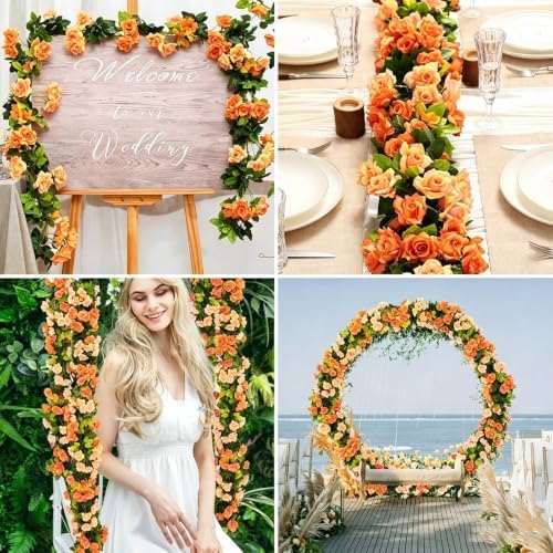 Floweroyal 6 Pack Artificial Flower Garlands 15.8FT Fake Rose Vines Silk Flowers Hanging Rose Ivy for Wedding Arch Party Home Garden Wall Decor (Sunset Orange) - Image 5