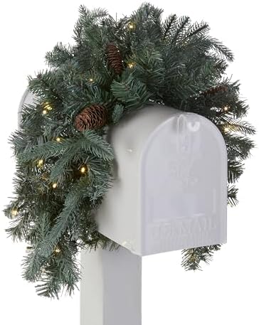 National Tree Company 36in Pre-Lit Frosted Arctic Spruce Mail Box Swag by Unknown