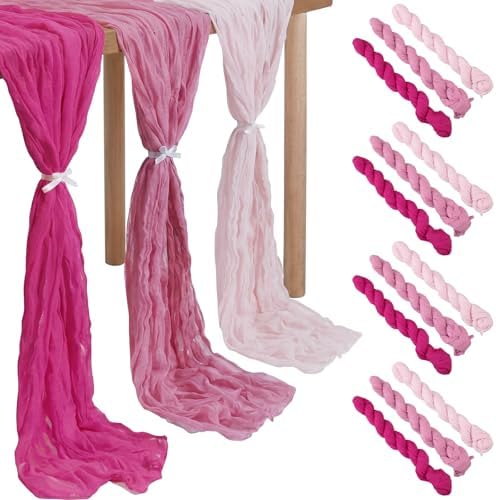 Remagr 12 Pcs Gradient Rose Pink Cheesecloth Gauze Table Runners by Remagr