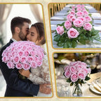30 PCS Fake Pink Roses, Artificial Flowers Bulk, Realistic Silk Faux Roses - Image 3