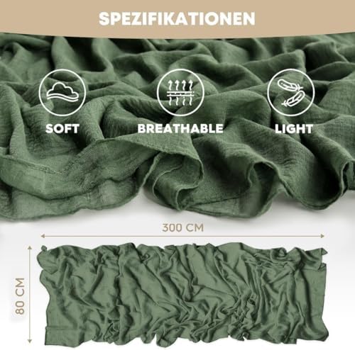 Artoid Mode Boho Forest Green 10Pcs Cheesecloth Gauze Table Runner, 120 Inch Seasonal Fabric Kitchen Dining Holiday Table Decor for Home Party Indoor - Image 3