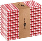 Native Fab Red Gingham Mini Check Cloth Dinner Napkins - 16x16 inches, Set of 12, Soft, Absorbent, Cotton Napkins - Reusable Fabric Napkins for Everyday Use, Lunch, Wedding, Gift, Christmas - Red by NativeFab