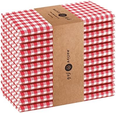 Native Fab Red Gingham Mini Check Cloth Dinner Napkins - 16x16 inches, Set of 12, Soft, Absorbent, Cotton Napkins - Reusable Fabric Napkins for Everyday Use, Lunch, Wedding, Gift, Christmas - Red by NativeFab