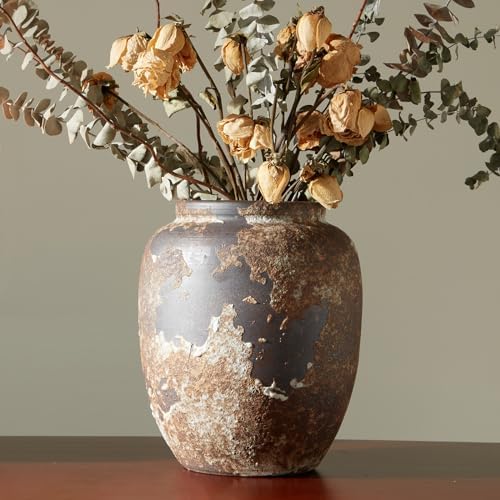 Smiletag Rustic Vase for Home Decor, Farmhouse Terracotta Vases, Stone Vases, Large Vases for Living Room Decor, Rustic Flower Vase Decoration for Living Room by Smiletag