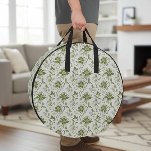 36 Inch Round Storage Bag 2 Pack,Abstract Sage Green Leaves on Vintage Waterproof Wreath Storage Container with Handles&Zipper Watercolor Flower Closet Organizer Bags Garland Box - Image 3