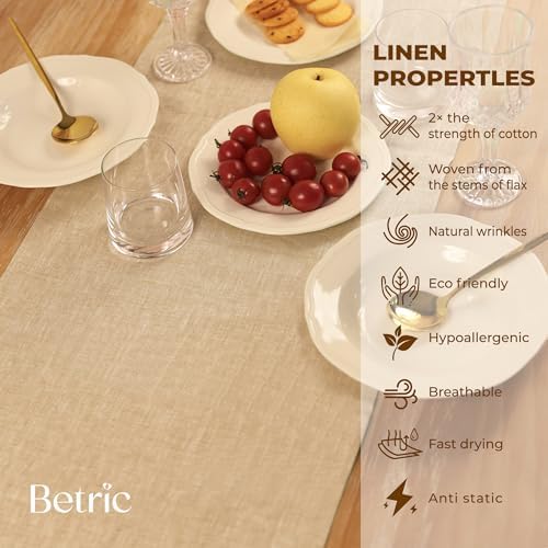 100% Pure Linen Extra Long Table Runner - 14 x 108 Inch Farmhouse Dining Table Runner, Perfect for Fall, Thanksgiving, and Christmas -Athena -Champagne Beige - Image 4