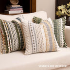 Boho Chenille Tufted Throw Pillow Covers 18x18 Inch Set of 2 Farmhouse Beige Woven Striped Decorative Pillowcases for Couch Sofa Bed - Image 2